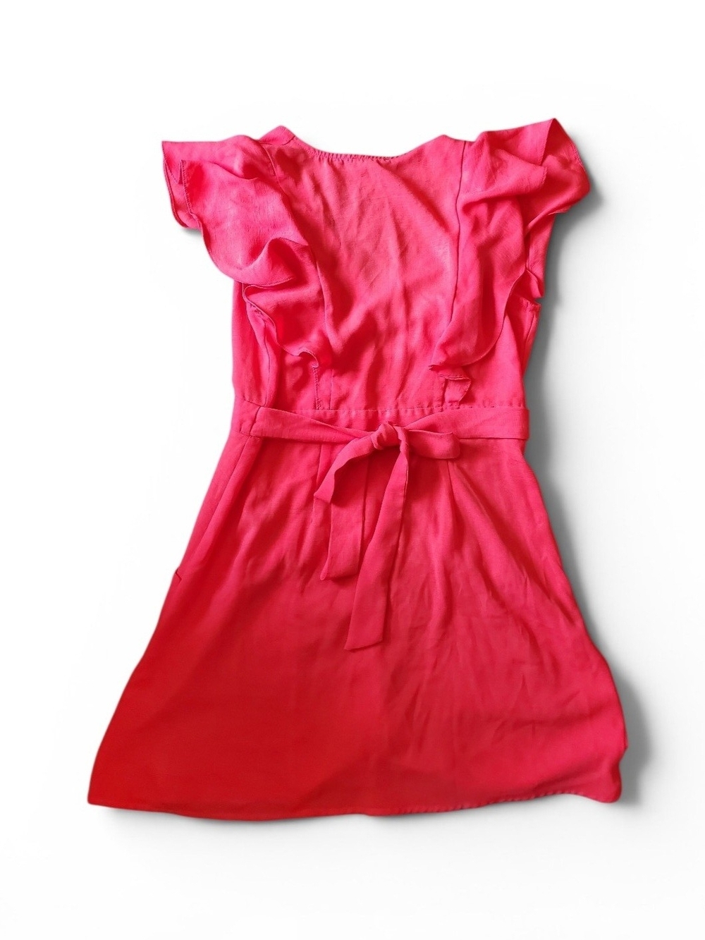 Coral Red Button-Front Ruffle Sleeve Dress - Picture 3 of 6